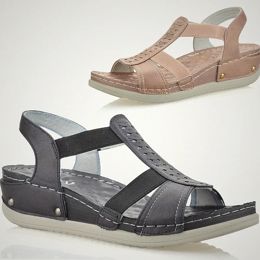 Damen Frauen neu mittelhoher Keilabsatz Slipper Sommer Wandern Sandalen Pantoletten Schuhe Größe