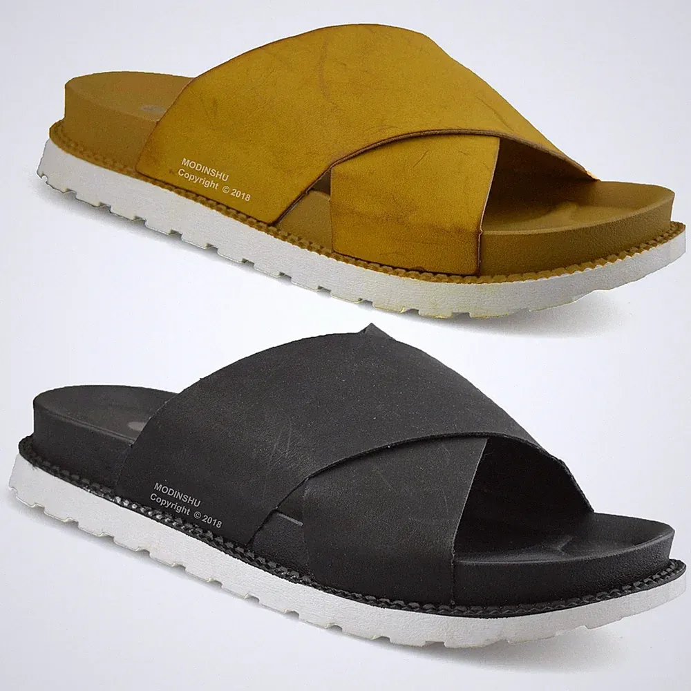 Damen Frauen niedriger flacher Absatz Slipper Sommer Strand Pantoletten Fußbett Sandalen Schuhgröße