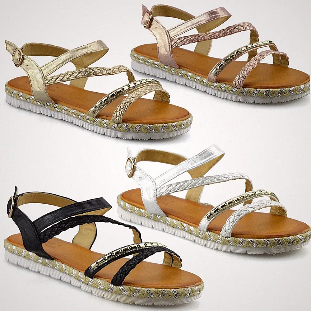 Damen Frauen niedriger Keilabsatz Knöchelriemen Espadrilles Sommer Sandalen Schuhe Größe