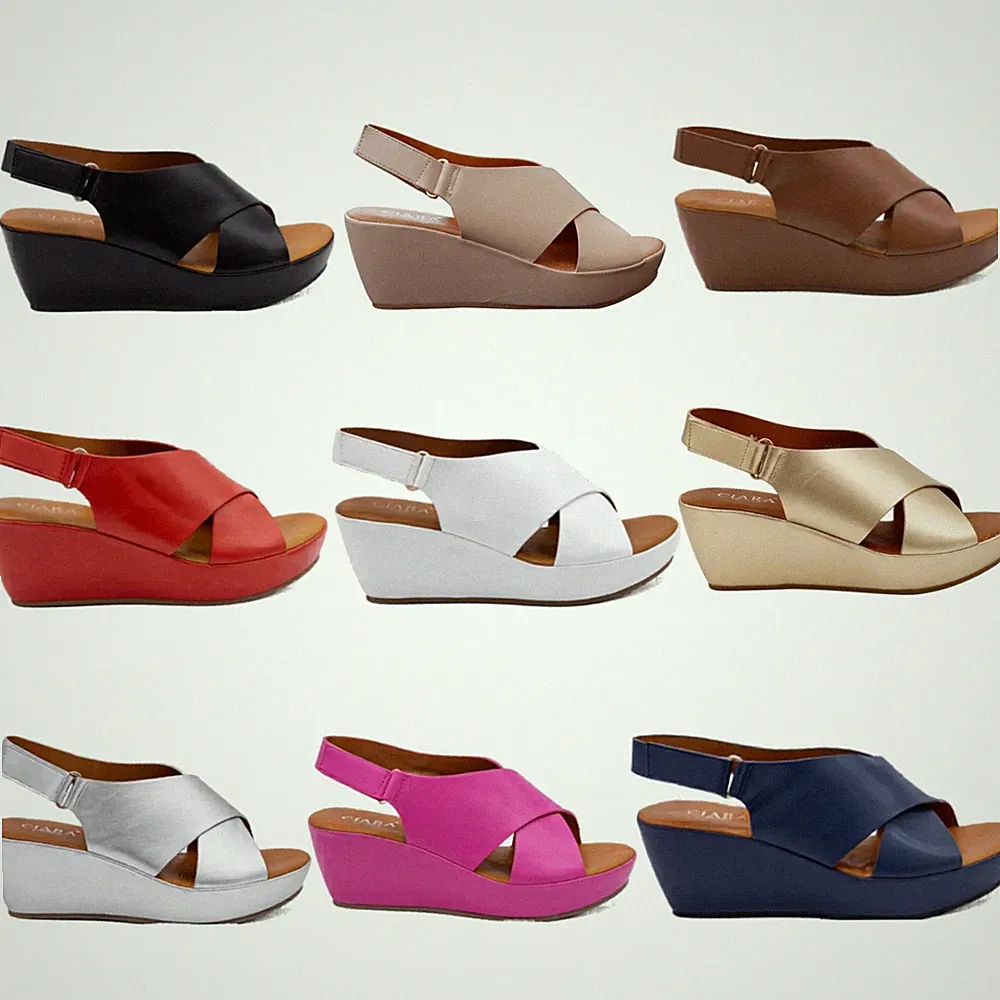 Damen Frauen offene Zehenpartie Slipper mittelhoher Absatz Keilabsatz Klettverschluss Freizeit Sommer Sandalen