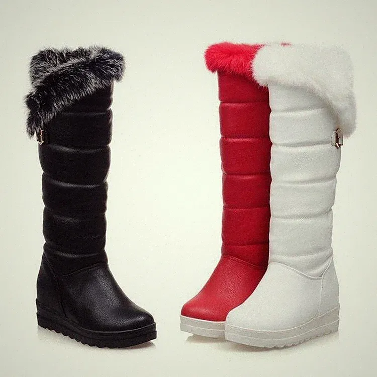 Damen Frauen Pelz Trim Thick Knee High Stiefel Keilabsatz Wasserdicht Schnee