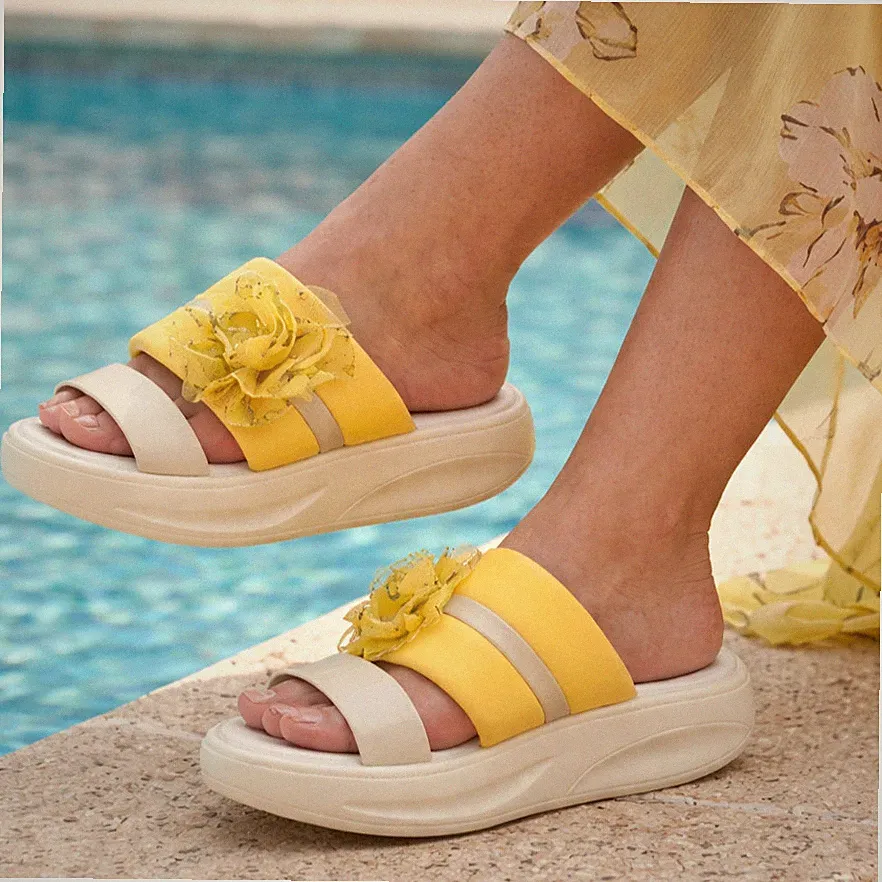 Damen Frauen Plateau Hausschuhe bequeme Sommer Slipper Keilabsatz Sandalen Schieber UK