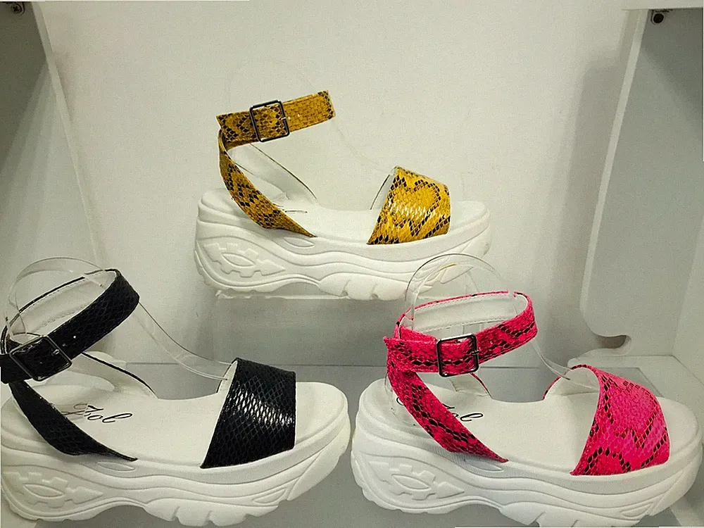 Damen Frauen Sommer Knöchelriemen Sandalen klobig Plateau Mode Schlangenhaut Schuh