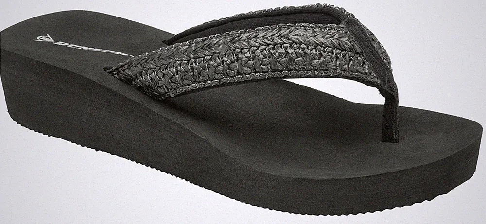 Damen Frauen Sommer Sandalen Dunlop niedriger Keilabsatz Zehensteg Urlaub Strand Flip Flops
