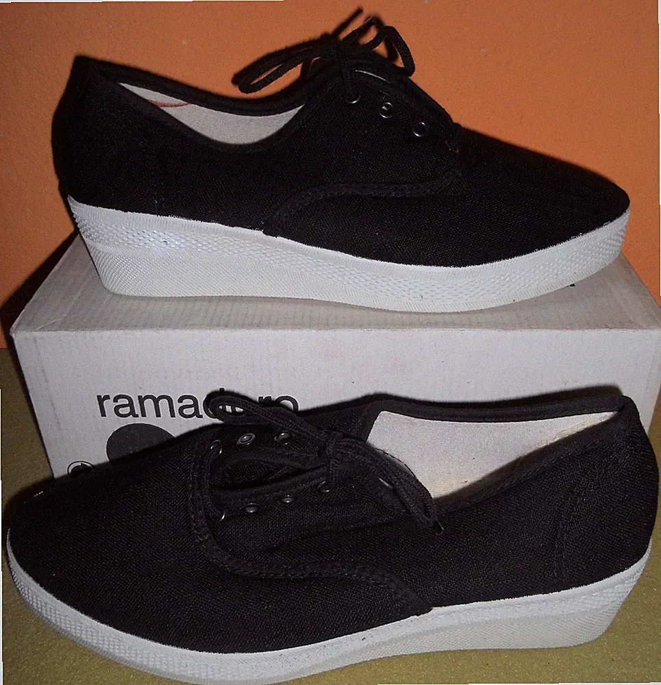 DAMEN FREIZEITSCHUHE SOMMER CANVAS GR 40 SCHWARZ KEILABSATZ GUMMI RUTSCHFEST SCHNÜRSENKEL