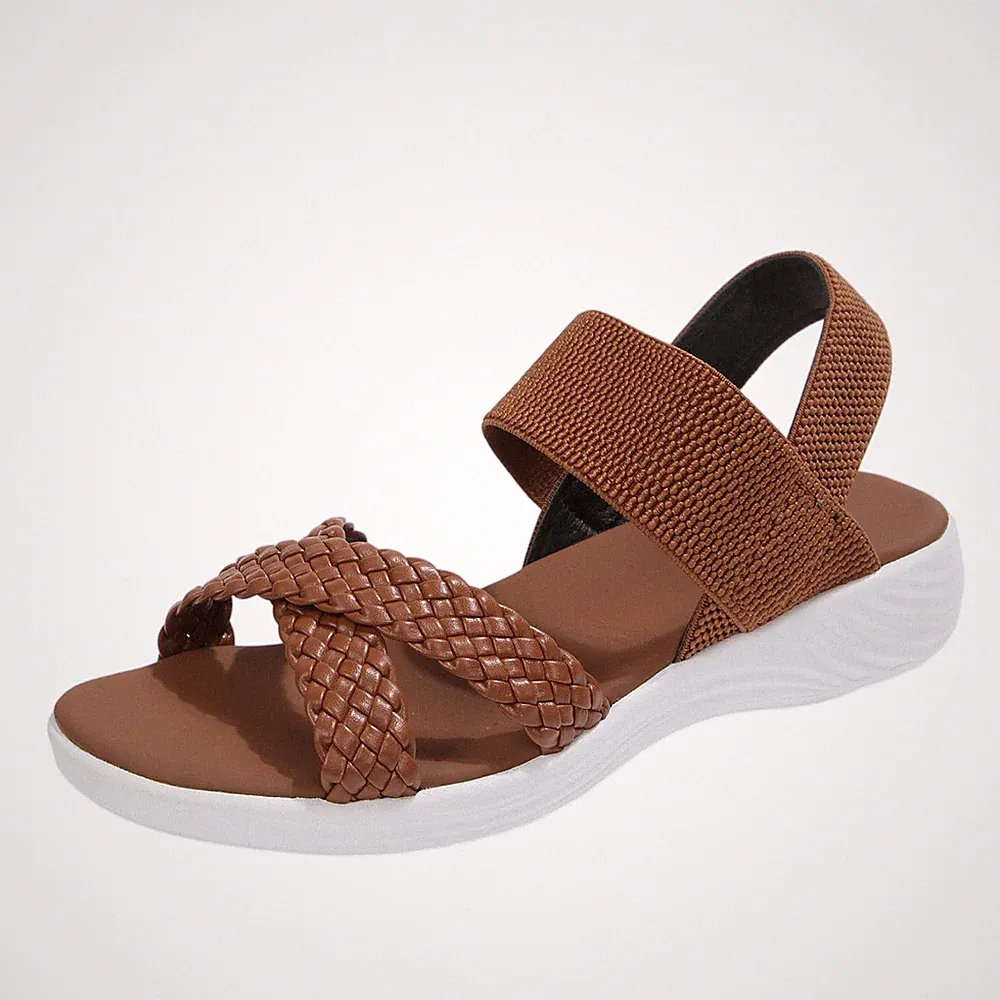 Damen Geflochtene Keilsandalen Elastischer Riemen Offene Plateau Sommerschuhe