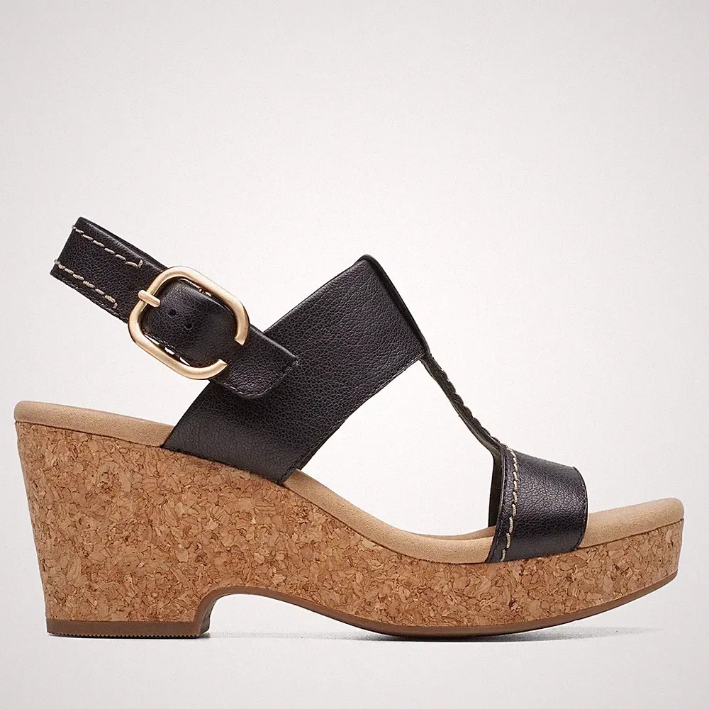 Damen Giselle Style Wedge Sandalen, Schwarz Leder, 39 EU