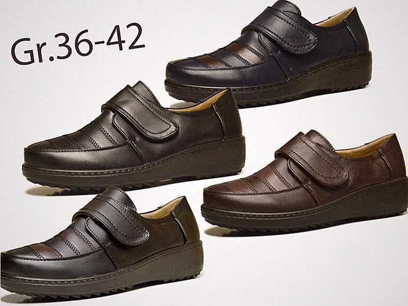 Damen Gr.36-42 Halbschuhe innen Leder Schuhe Klettverschluss Keilabsatz 2560y
