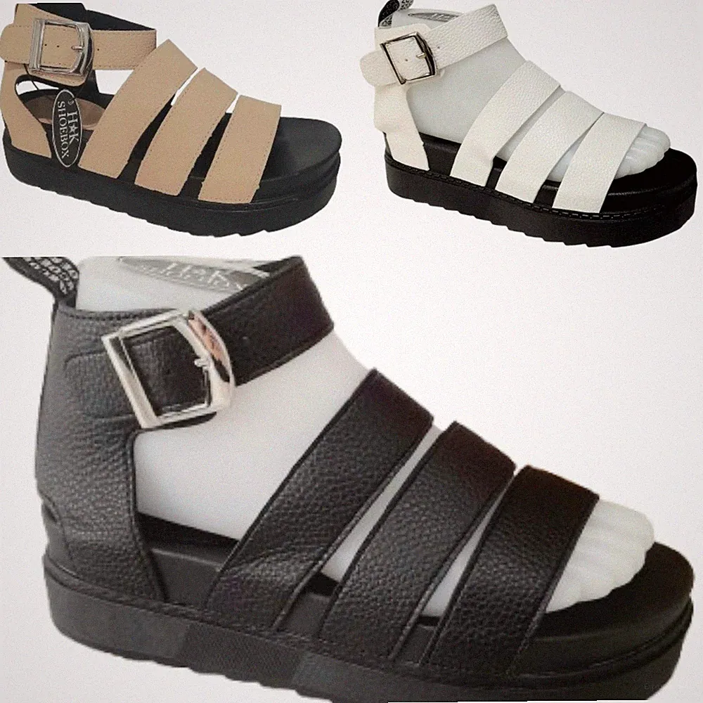 DAMEN GROBE SOHLE GLADIATOR SANDALEN DAMEN FLACHE FORM SCHNALLE RIEMEN SCHUHE GRÖSSE