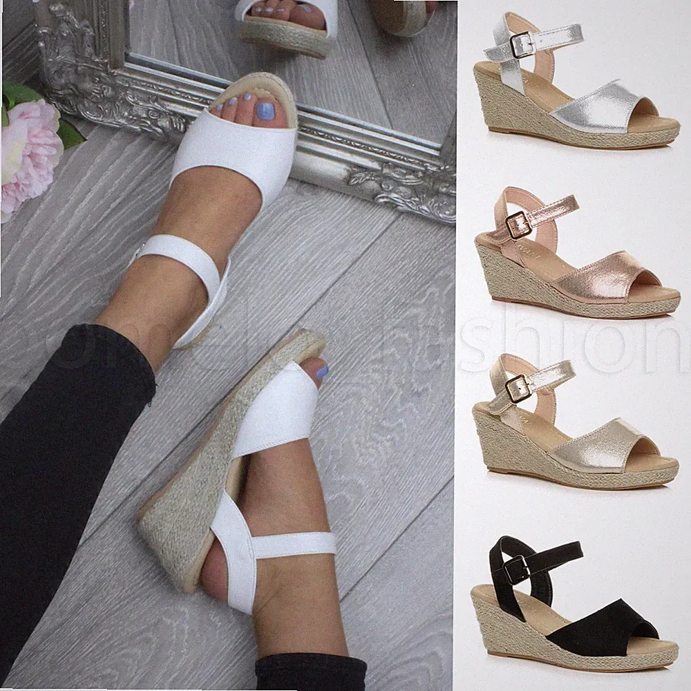 DAMEN HALBHOHER ABSATZ STRAND MARITIM ESPADRILLE KEILABSATZ PLATEAUSANDALEN GRÖSSE