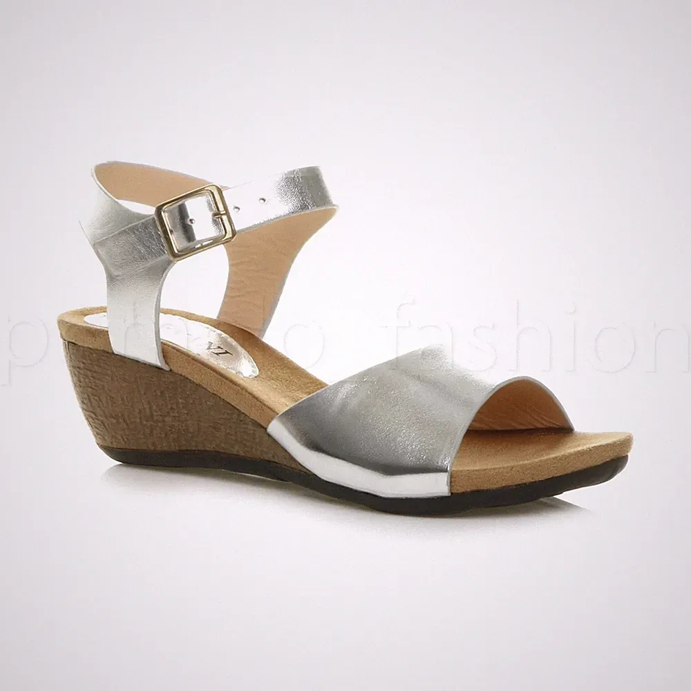 DAMEN HALBHOHER KEILABSATZ KNÖCHELRIEMEN ARBEIT SOMMER ABEND SANDALEN GRÖSSE 5 38