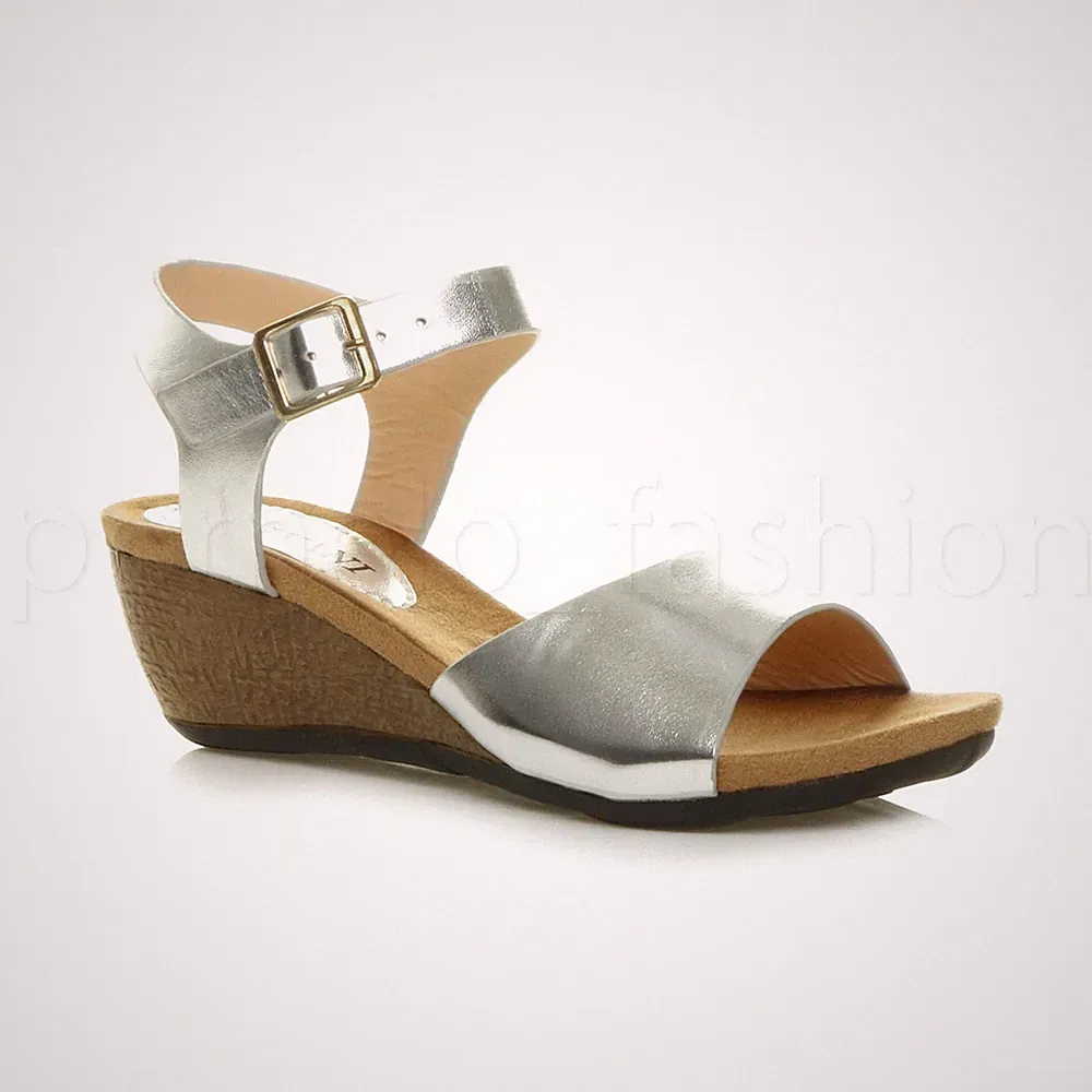 DAMEN HALBHOHER KEILABSATZ KNÖCHELRIEMEN ARBEIT SOMMER ABEND SANDALEN GRÖSSE 5 38