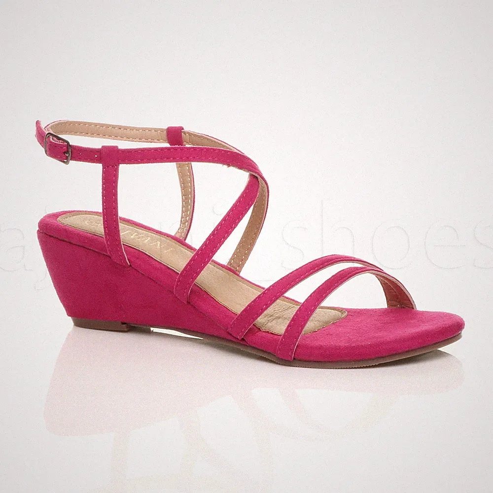 DAMEN HALBHOHER KEILABSATZ SLINGBACK CROSSOVER RIEMCHEN PARTY SANDALEN GRÖSSE