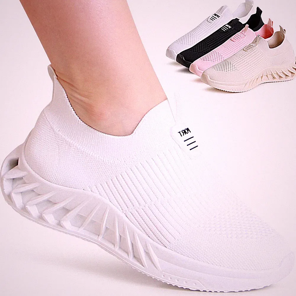 Damen Halbschuhe Sneaker Light Slipper Keilabsatz Turnschuhe Slip On Mesh