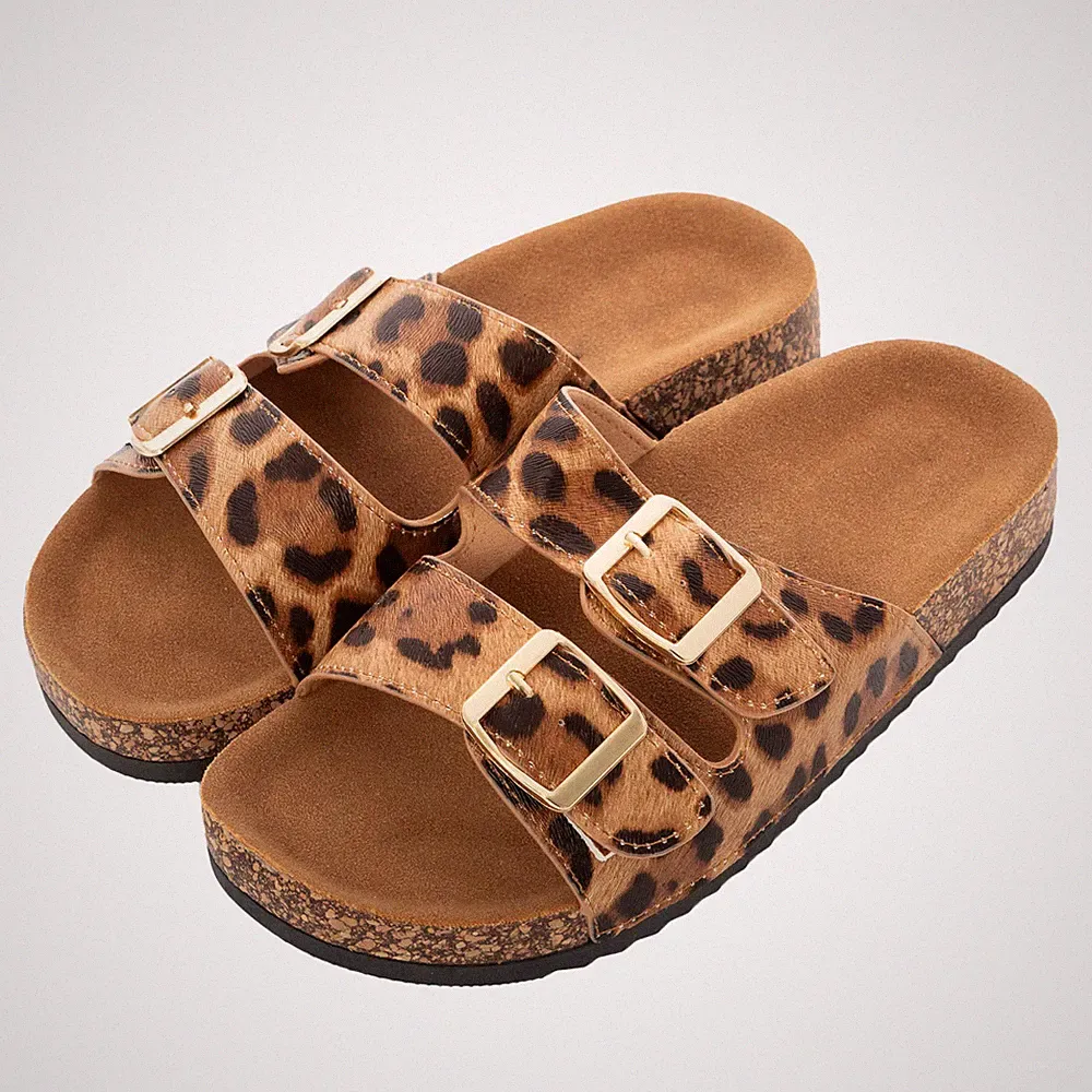 Damen Hausschuhe Leoparden Sandalen goldene Schnallen Sabot Sommer TOOCOOL P3284