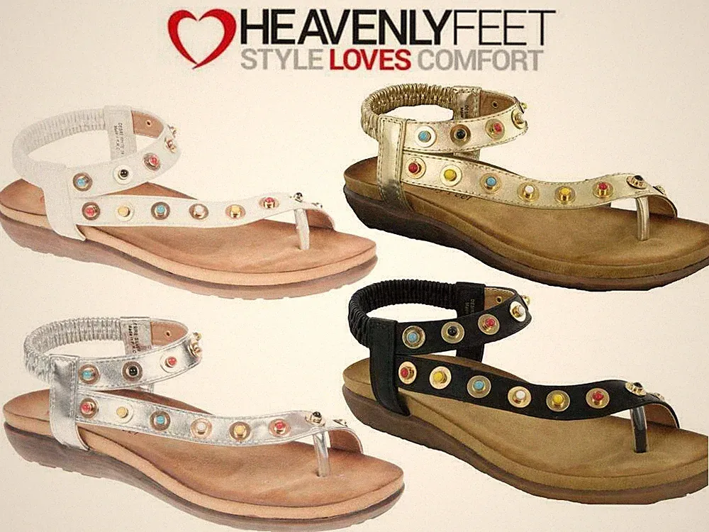 Damen Heavenly Feet Sandalen Sommer Mode gepolstert Edelstein Zehensteg Flip Flops