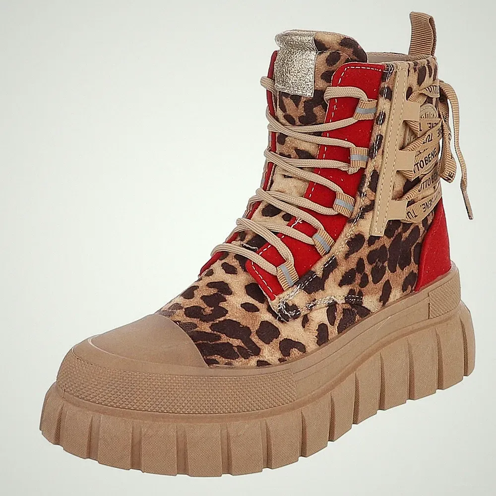 Damen High-Top Stiefeletten mit Lochschnürung Ital-Design 4135 in Beige