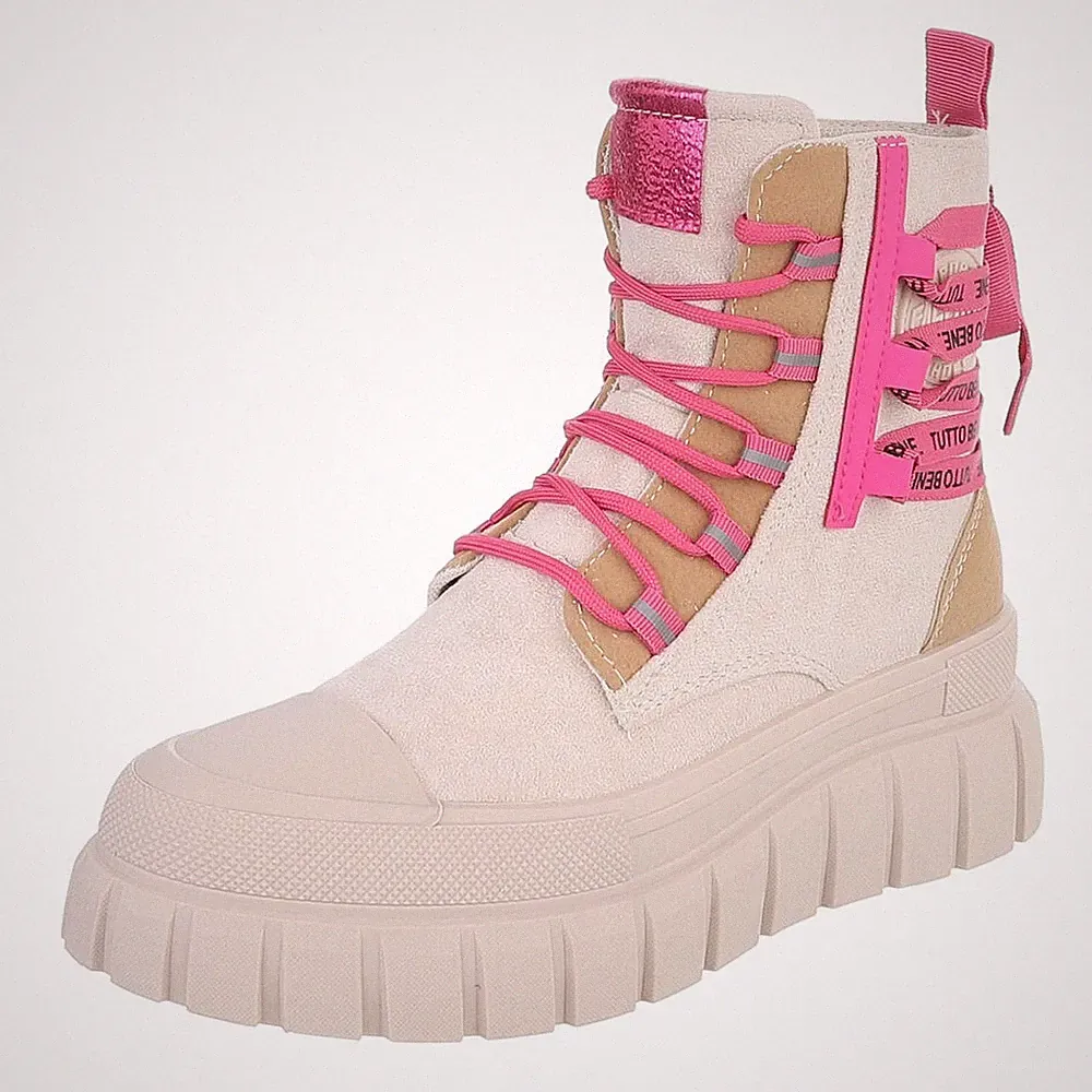 Damen High-Top Stiefeletten mit Lochschnürung Ital-Design 4190 in Beige