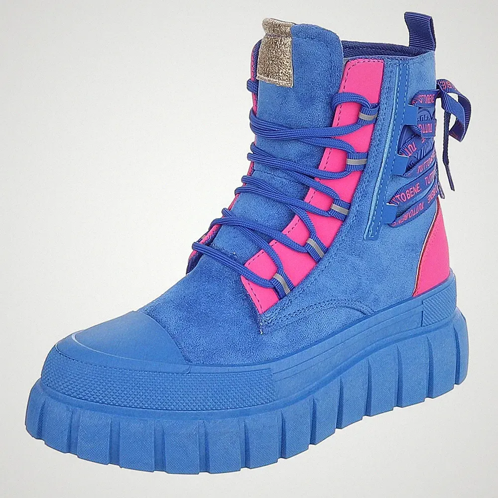 Damen High-Top Stiefeletten mit Lochschnürung Ital-Design 8682 in Blau