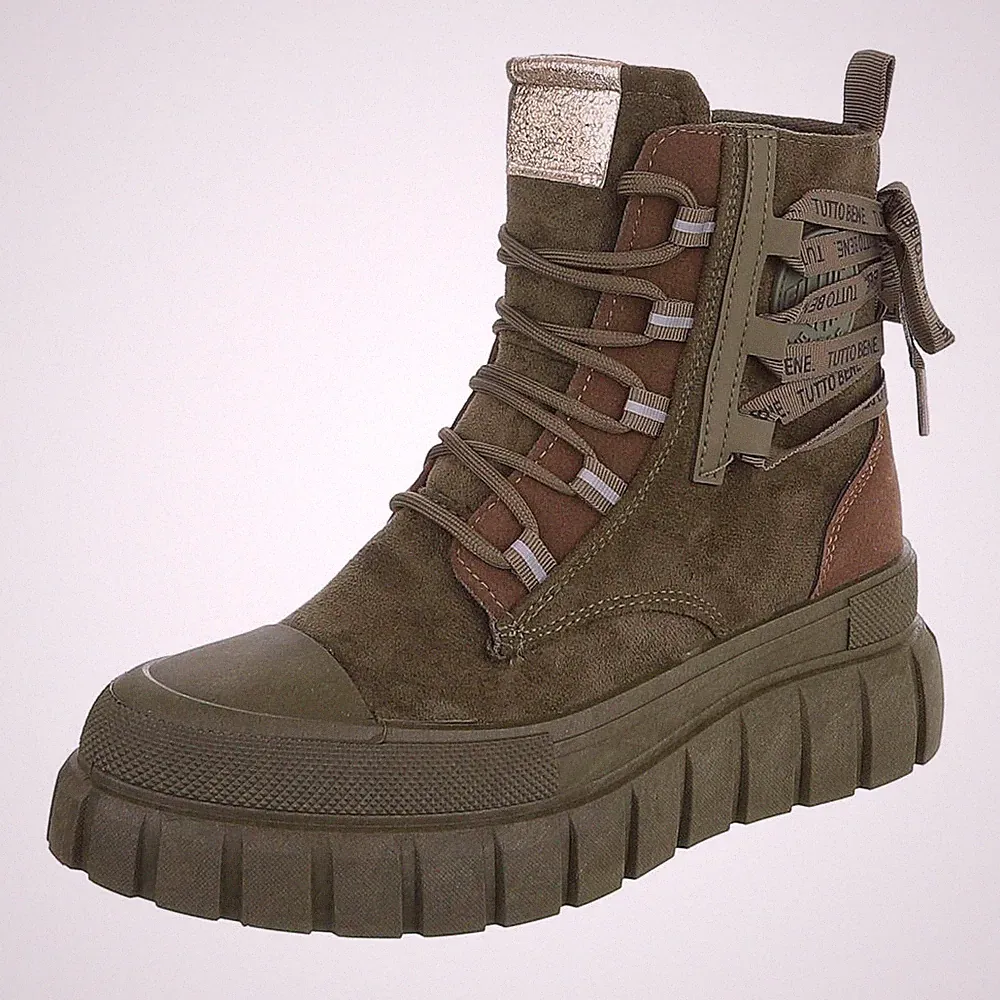 Damen High-Top Stiefeletten mit Lochschnürung Ital-Design 9074 in Grün