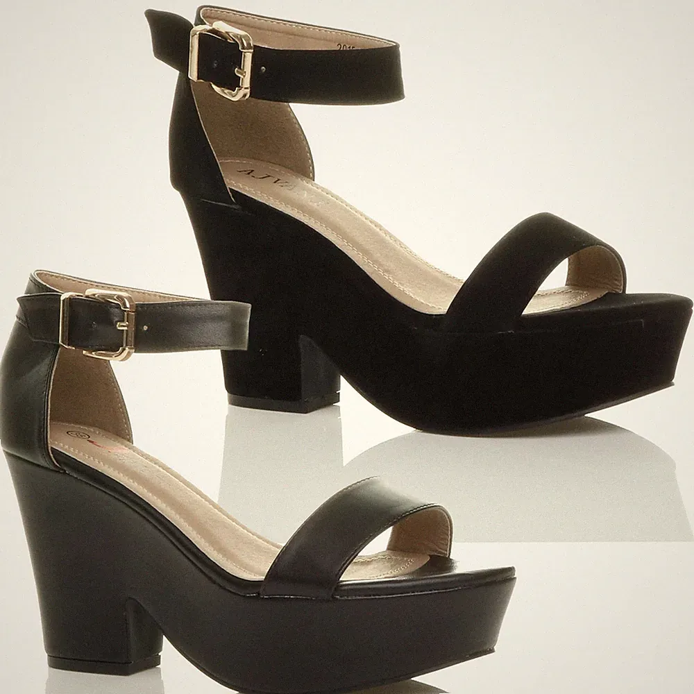 DAMEN HOHE BLOCKABSATZ KNÖCHELRIEMEN PLATEAU PEEPTOE SCHUHE SANDALEN GRÖSSE