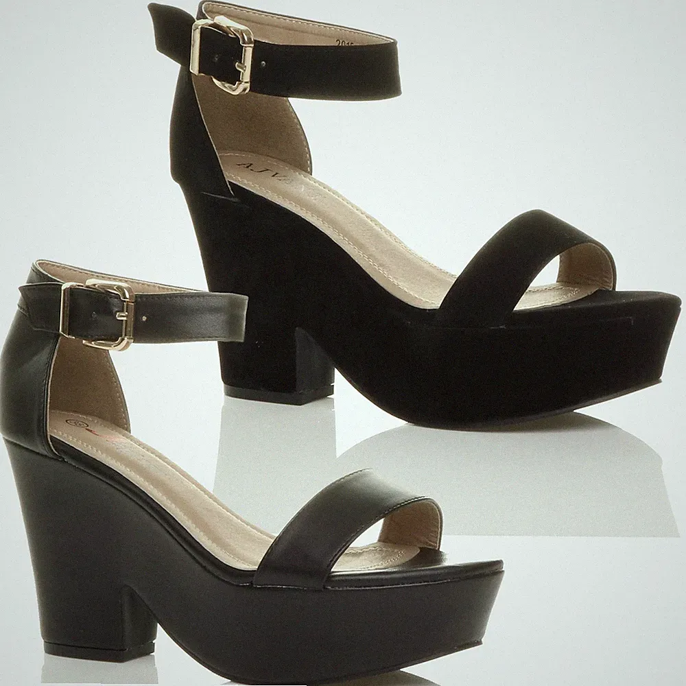 DAMEN HOHE BLOCKABSATZ KNÖCHELRIEMEN PLATEAU PEEPTOE SCHUHE SANDALEN GRÖSSE
