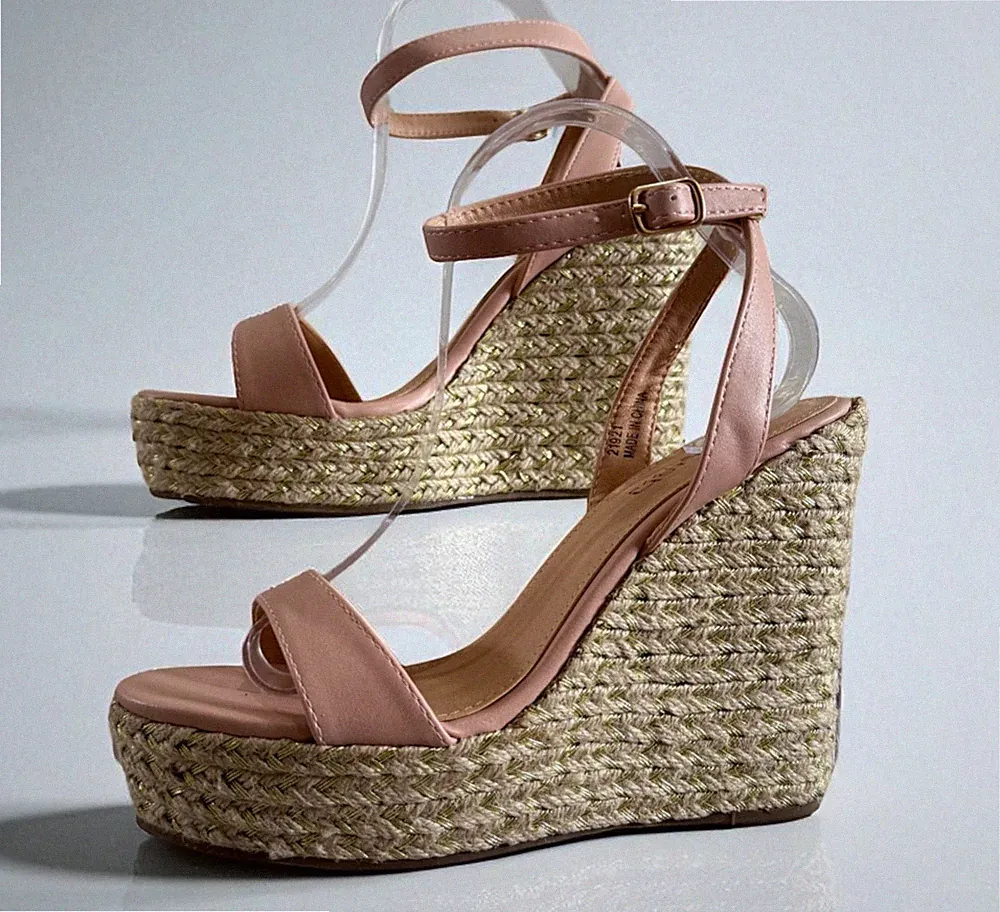 DAMEN HOHE KEILABSATZ ESPADRILLES SCHNALLE PEEPTOE SOMMER SANDALEN GRÖßEN