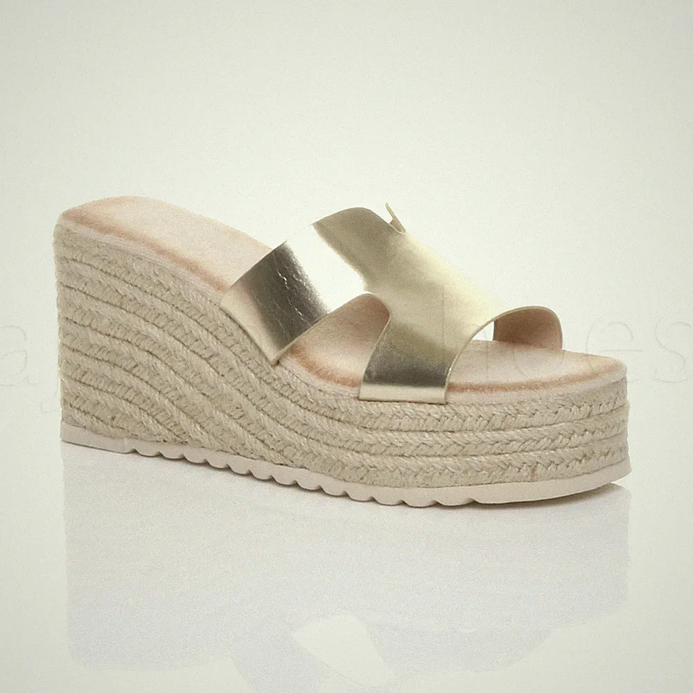 DAMEN HOHE KEILABSATZ PLATEAU ESPADRILLE SANDALEN FLIP FLOPS GRÖSSE