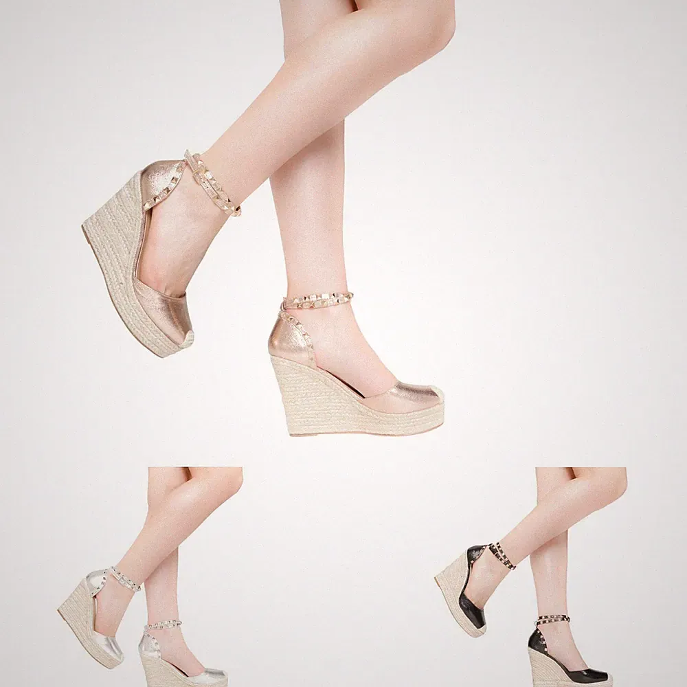 Damen hohe Keilabsatz Plateau Sandalen Sommer Espadrilles Riemchen Party Hochzeit Größe