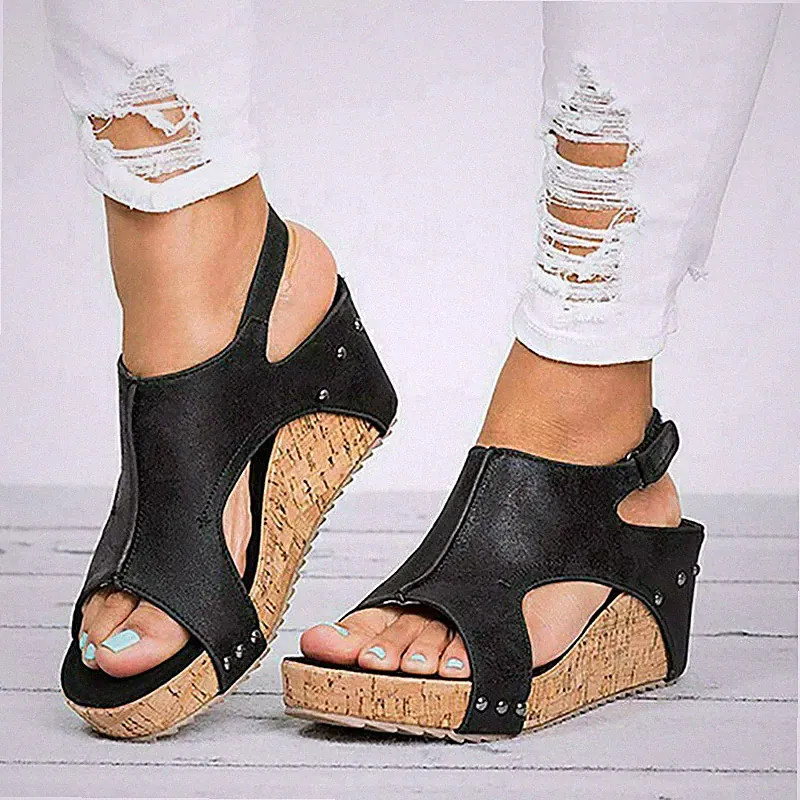 Damen hohe Keilabsatz Plateau Wedges Sandalen Espadrilles Sommer Schuhe Pumps
