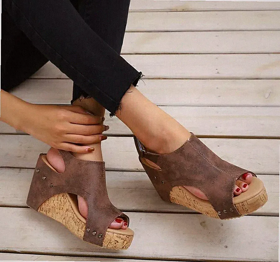 Damen Hohe Keilabsatz Sandalen Pumps Sommer Schuhe Plateau Wedges Espadrilles DE