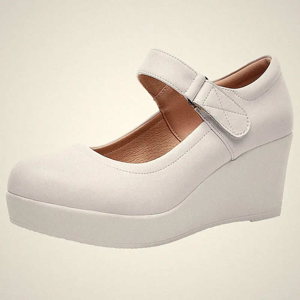 Damen Hohe Plateau 6CM Keilabsatz Mary Jane Schuhe Klettverschluss Knöchelrie...