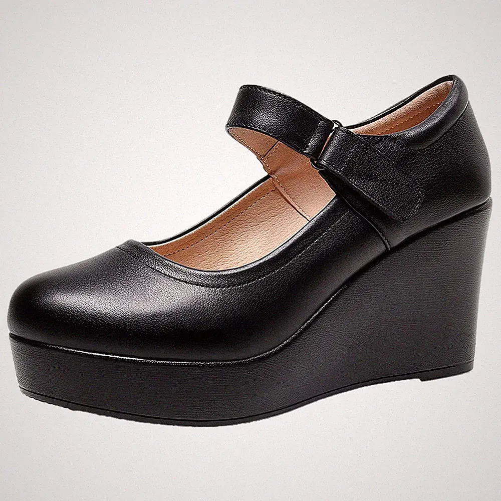 Damen Hohe Plateau 8CM Keilabsatz Mary Jane Schuhe Klettverschluss Knöchelrie...