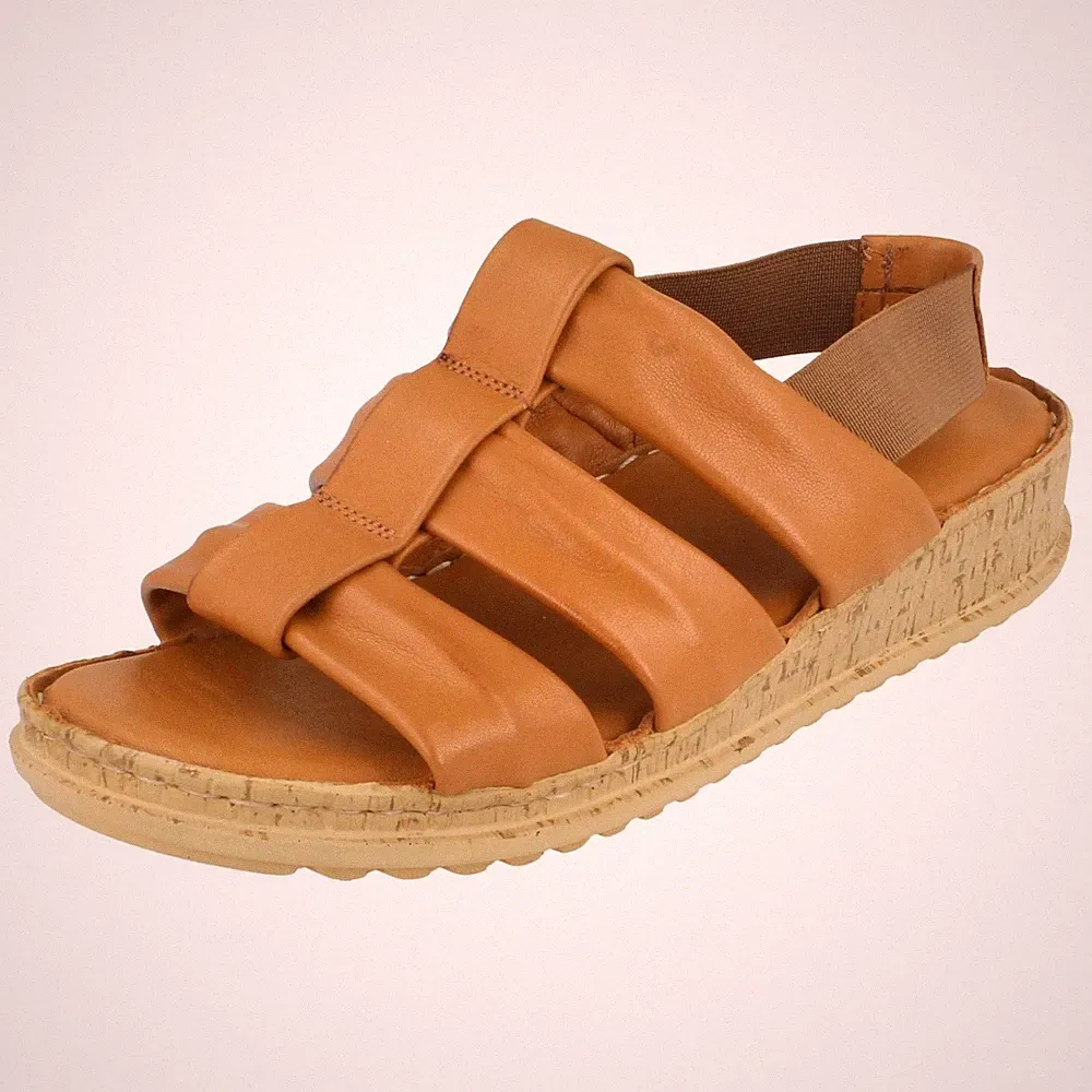 Damen Hush Puppies Eden Gladiator Casual Ledersandalen Schlupf Schwarz Tan