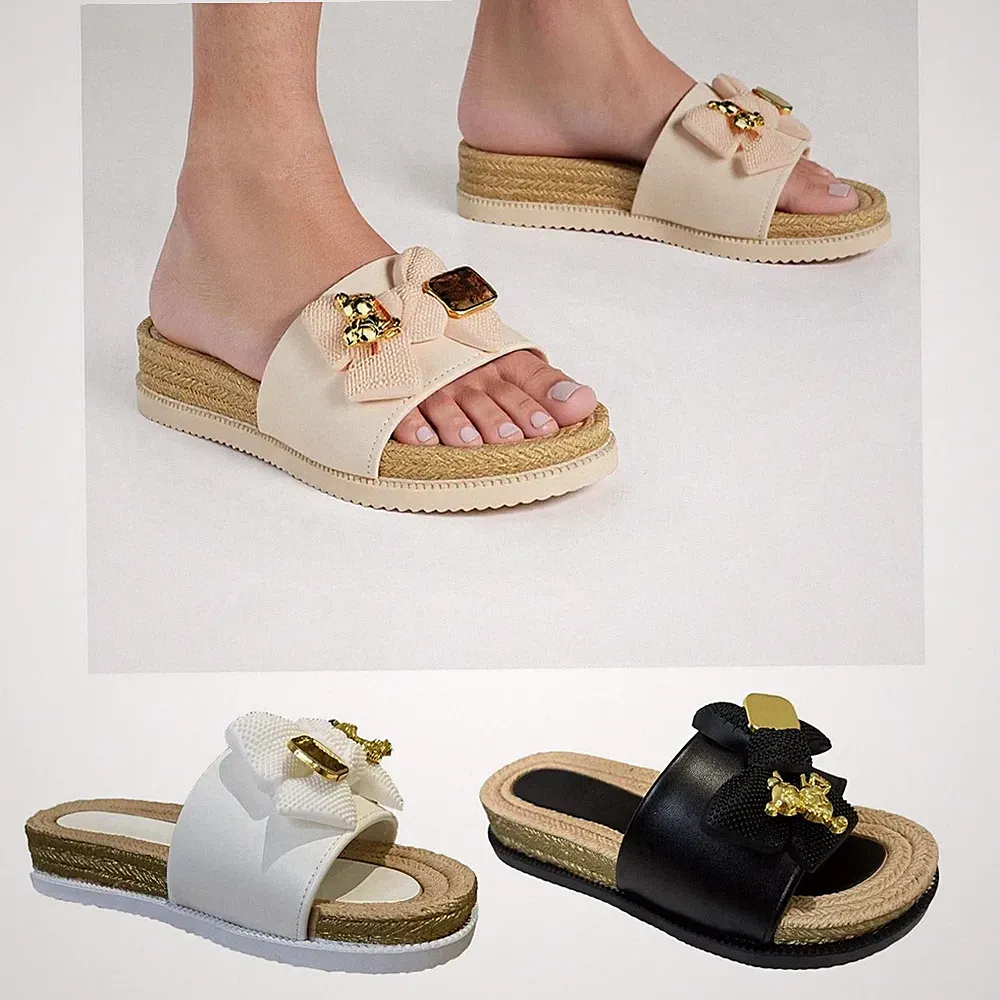 Damen Keil Pantoletten Sandalen Damen Flatform Schuhe Schleife Espadrille Hessische Pantoletten