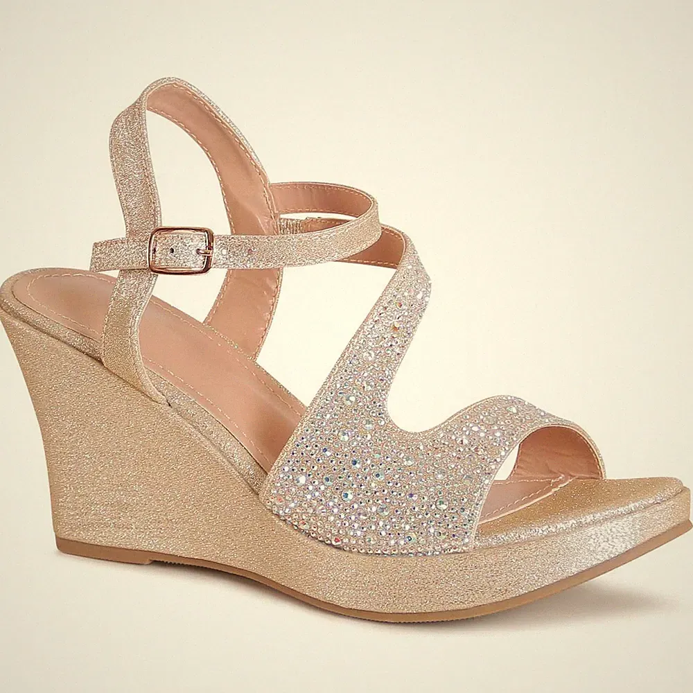 Damen Keil Sandaletten Glitzer Sandalen Plateau Keilabsatz Pumps