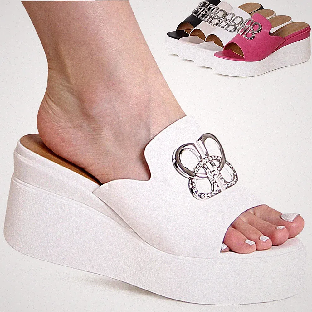 Damen Keil Sandaletten XXL Plateau Sandalen Glitzer Keilabsatz Pantoletten