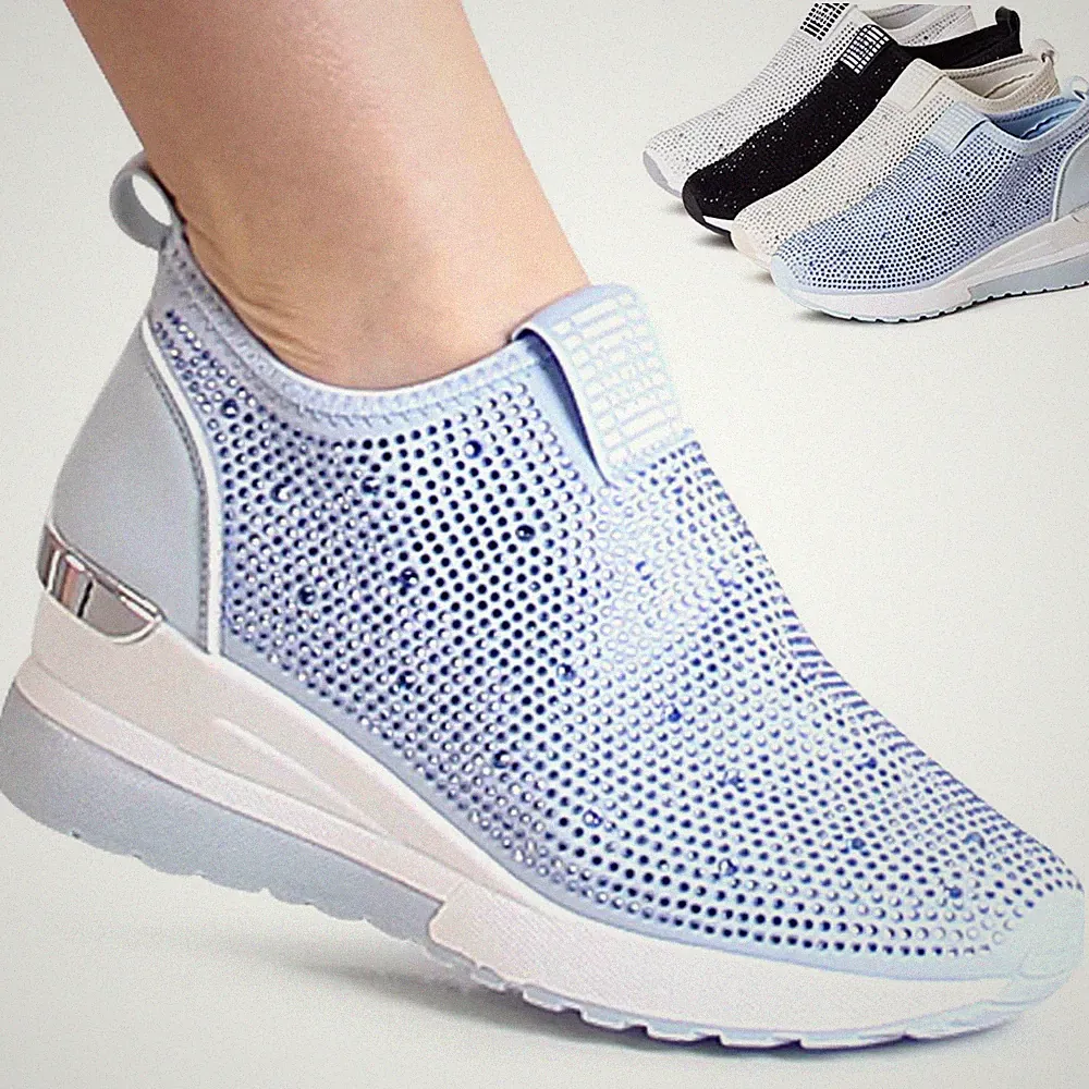 Damen Keil Sneaker Glitzer Slipper Plateau Keilabsatz Halbschuhe