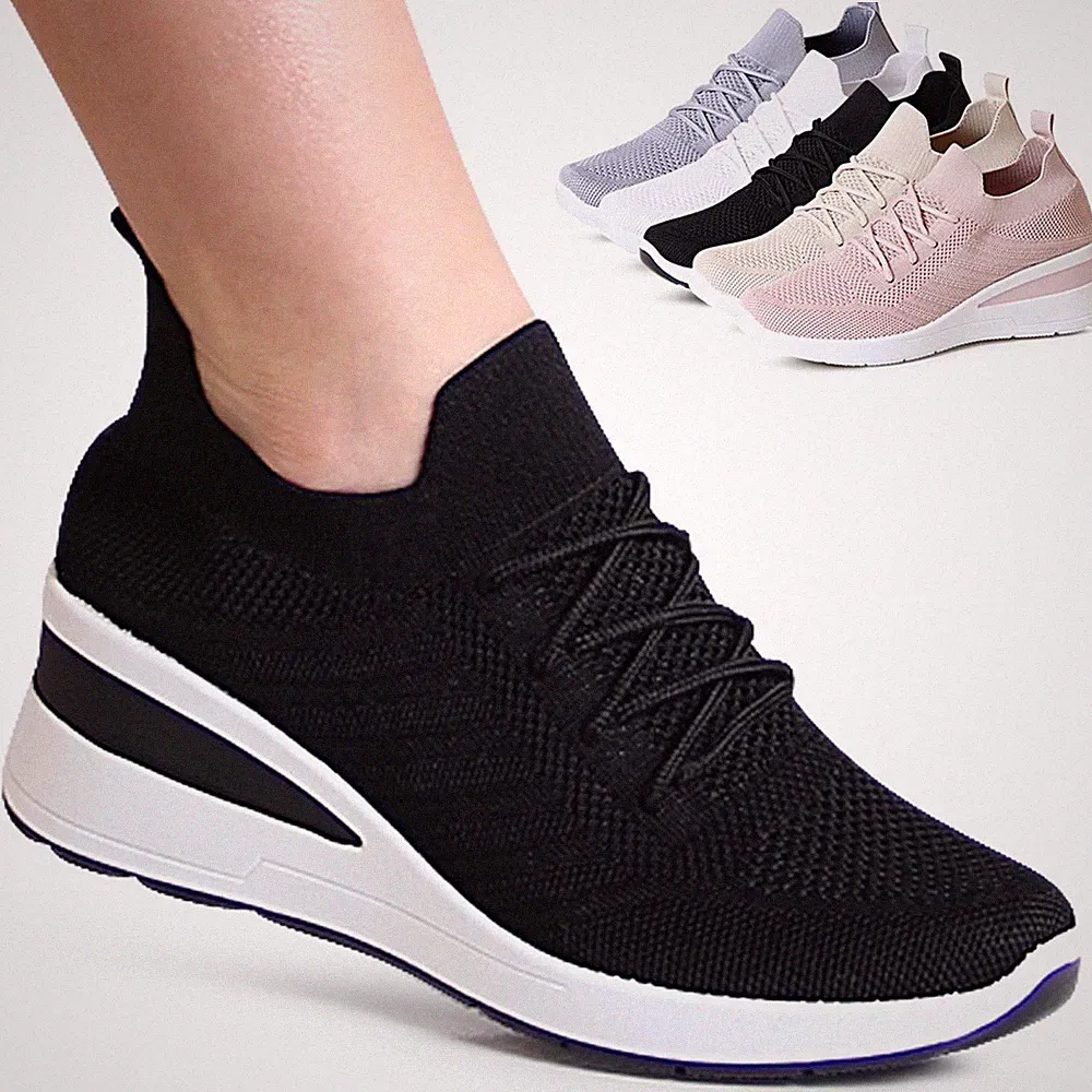Damen Keil Sneaker Light Slipper Plateau Keilabsatz Turnschuhe Mesh
