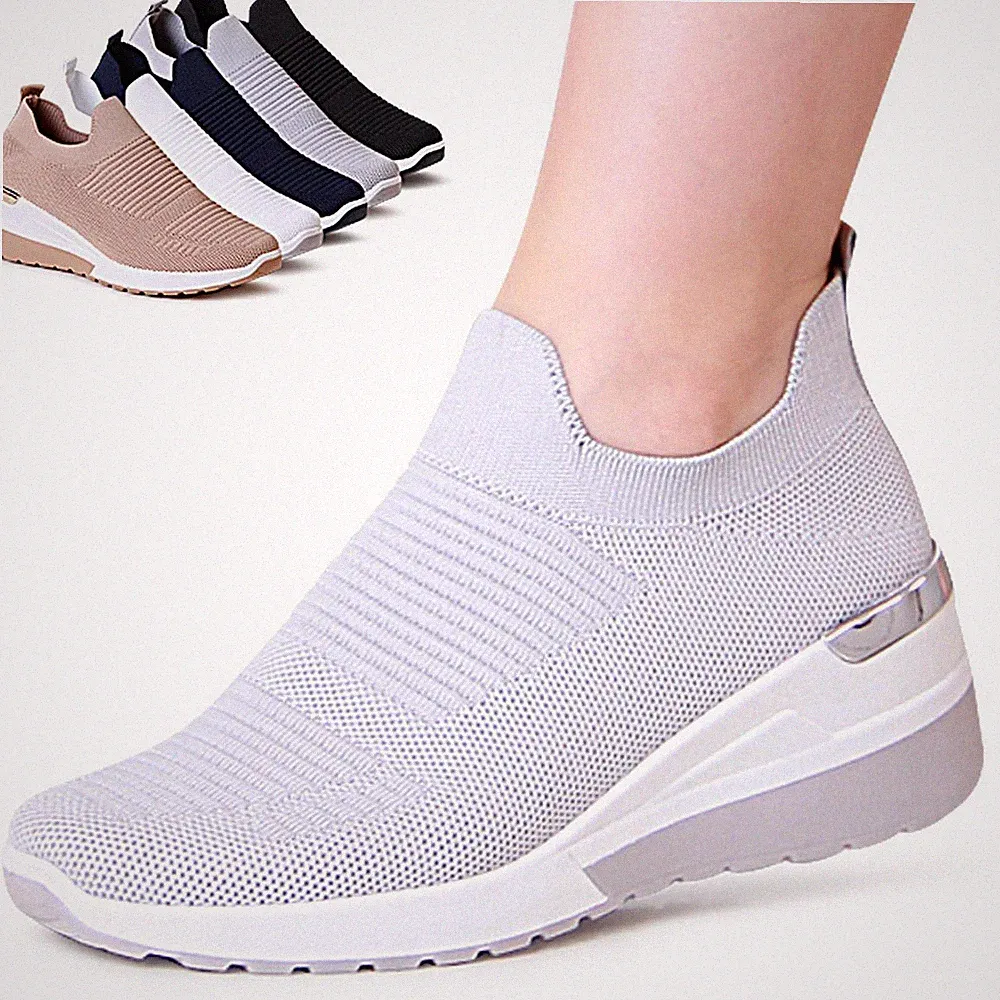 Damen Keil Sneaker Plateau Keilabsatz Turnschuhe Light Slipper Mesh