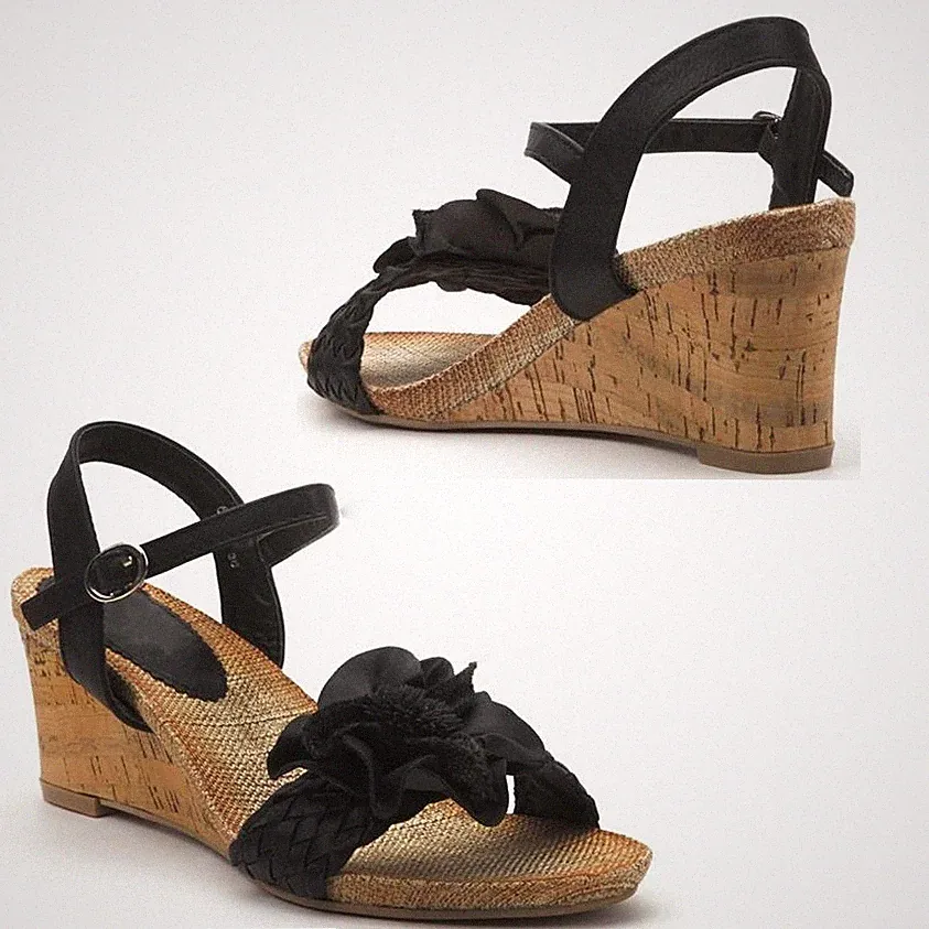 DAMEN KEILABSATZ CORSAGE RIEMEN SANDALEN SOMMERSCHUHE GRÖßE UK 3 – 8 (920)