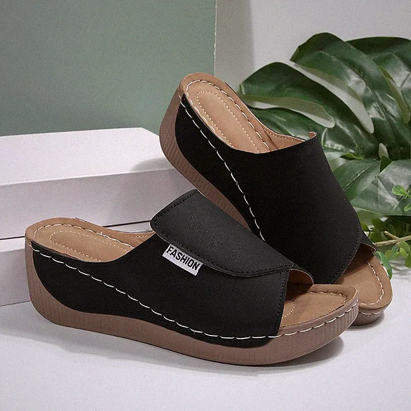 Damen Keilabsatz Hausschuhe offene Zehen Bequeme Atmungsaktive Outdoor Slipper