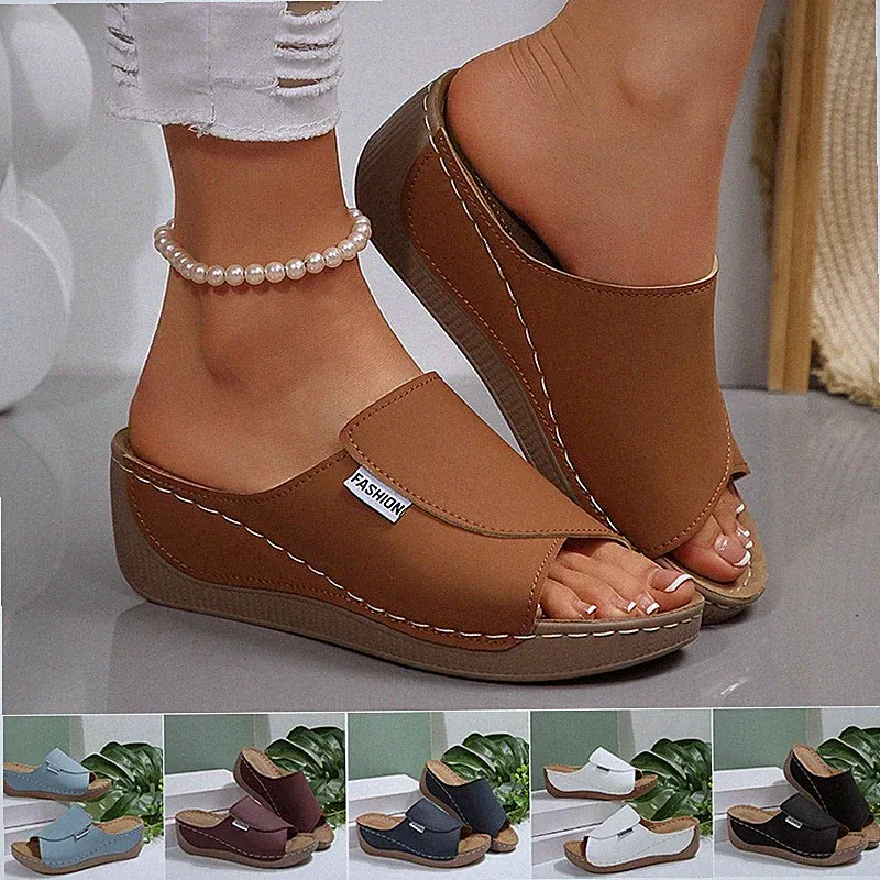 Damen Keilabsatz Hausschuhe offene Zehen Bequeme Atmungsaktive Outdoor Slipper