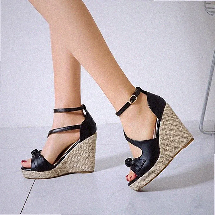 Damen Keilabsatz Plateau Knöchelriemen Riemen Schnalle Sandalen Schuhe Pumps
