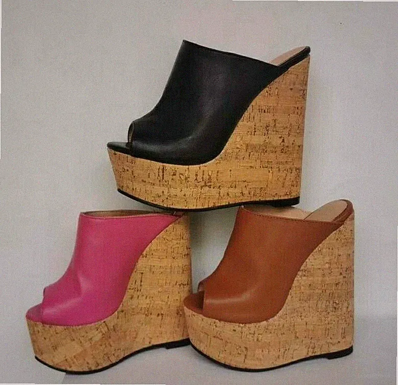 Damen Keilabsatz Pumps Plateau Pantoletten High Heels Hausschuhe Peep Sandalen