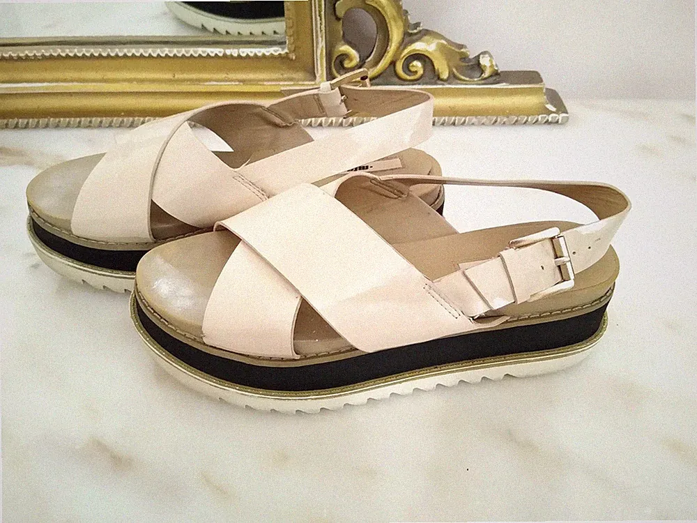 Damen Keilabsatz Sandalen Gr.36 Schuhe Riemchen Rosa Kreuz Sommer Low Heel
