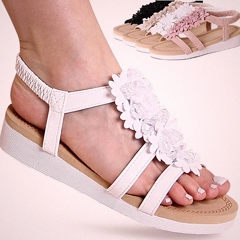 Damen Keilabsatz Sandalen Komfort Plateau Keil Sandaletten Blume
