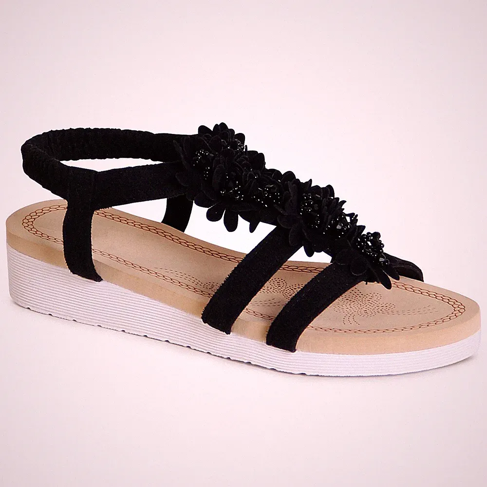 Damenschuhe Keilabsatz Sandalen Komfort Plateau Keil Sandaletten Blume