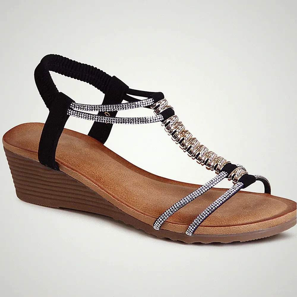 Damen Keilabsatz Sandalen Komfort Plateau Keilabsatz Sandaletten Glitzer