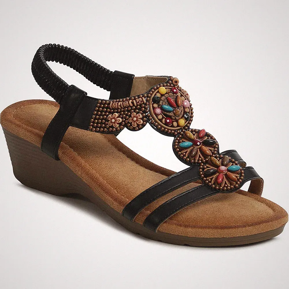 Damen Keilabsatz Sandalen Komfort Plateau Sandaletten Ethno Look
